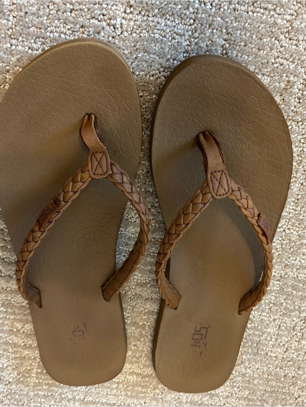 Flojos Brown Braided Strap Women's Flip Flops